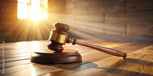 Gavel on Wooden Surface with Sunlit Background, Symbolizing Justice and the Legal Profession