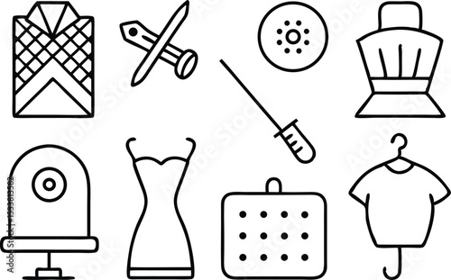 Simple black and white illustrated icons representing various common items and objects