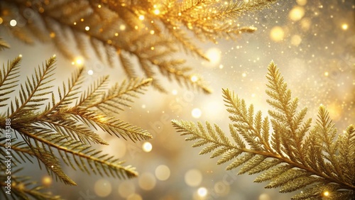 Golden Festive Branches with Sparkling Lights and Soft Bokeh Background