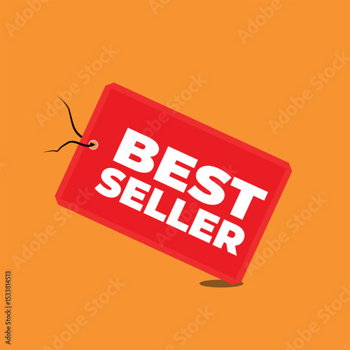 Red Hanging Best Seller Badge Vector – Isolated on Orange Background

