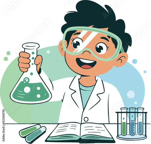 Cartoon Scientist with Test Tube - Science Icon Illustration