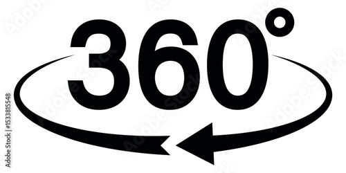 360 degree view icon. 360 degrees rotation icon. virtual reality icon. angle 360 degrees. full rotation symbol. rotate cycle, circular moving symbol. vector illustration on transparent background.