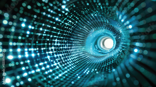 Fototapeta Naklejka Na Ścianę i Meble -  Futuristic abstract tunnel made of glowing blue lines and dots, creating mesmerizing visual effect that evokes sense of depth and movement