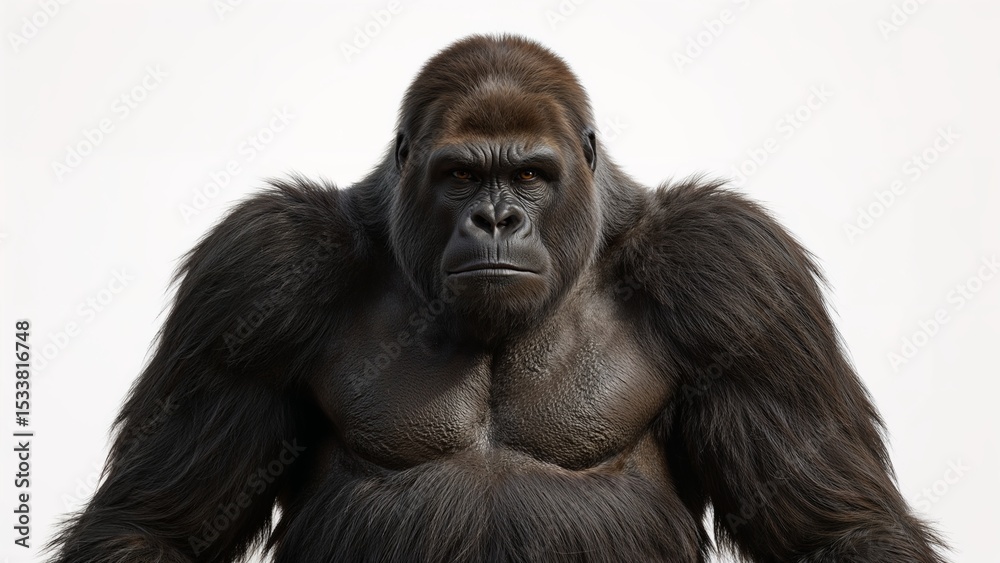 Fototapeta premium Gorilla close view over white background, no shadow