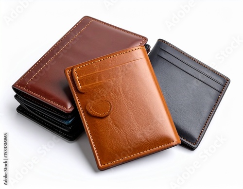 brown leather wallet on white background photo