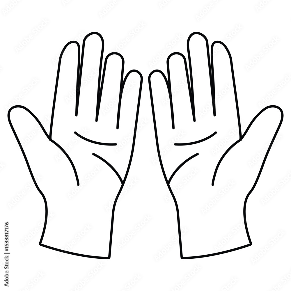 Fototapeta premium Helping hands open gesture support care symbol in line style vector illustration for charity volunteer teamwork humanity aid design.
