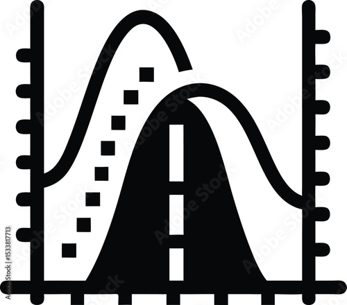 Bell curve chart icon,  statistical distribution and data analysis vector