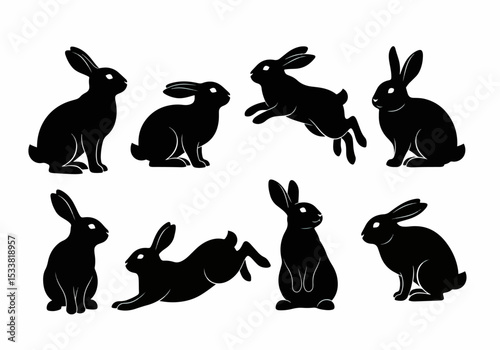 Rabbit silhouettes set animal farm wildlife