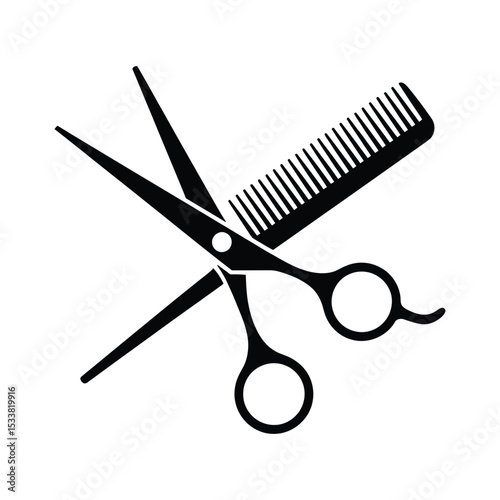 Barber Scissors and Comb Icon - Hairdresser Salon Tool Symbol