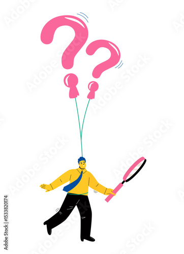 FAQ or uncertainty concept. Finding solution or search for answer. Flat vector illustration isolated on white background