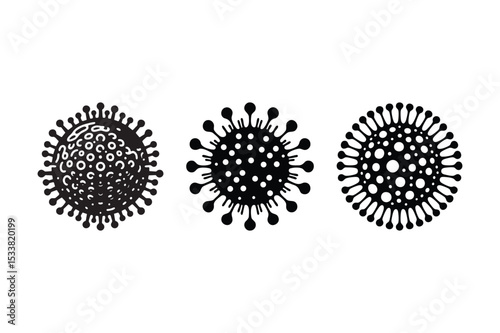 Virus Cell Silhouette Vector Set – Black Infection Microorganism Icons Collection