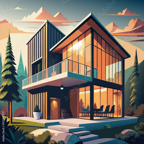 a modern two story Scandinavian villa