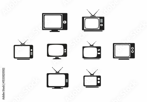 Retro television icons set on white background