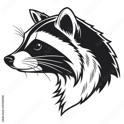 Monochromatic shows a raccoon head profile with detailed fur outlines and facial mask