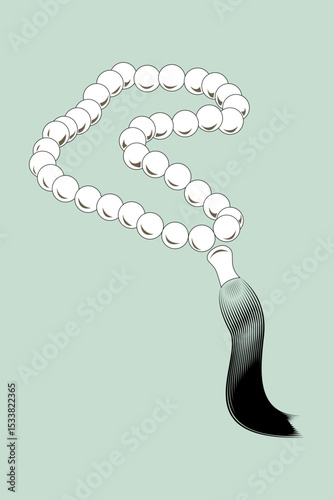White beads mala isolated on light green background - vector illustration