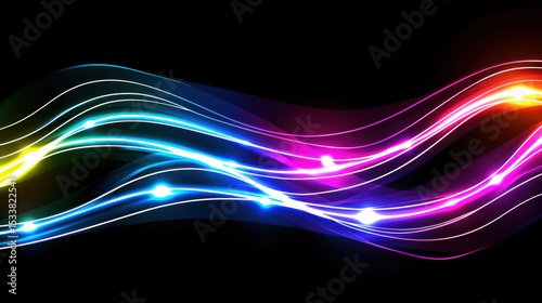 Vibrant neon waves create mesmerizing display against dark gradient background, evoking sense of energy and movement. colorful lights dance gracefully, captivating viewer attention