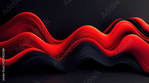 Abstract red and black wavy lines on dark background.