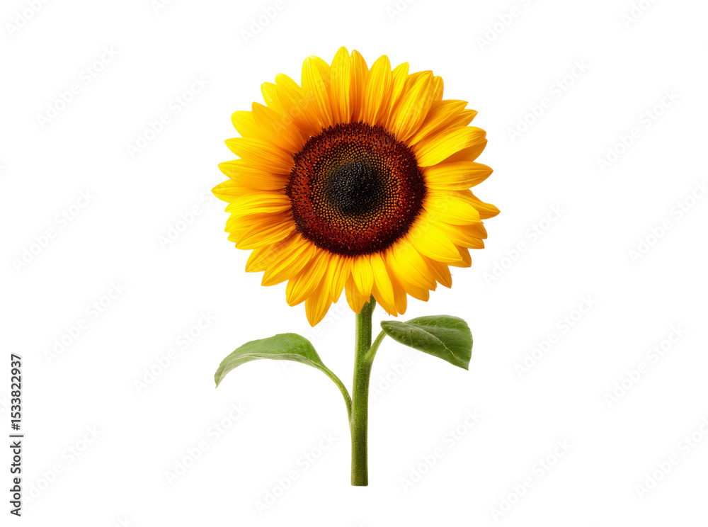 Fototapeta premium Single sunflower on black background vibrant yellow petals, Isolated On Transparent Background