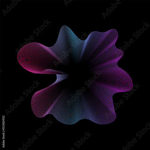 A set of multicolored neon sound waves. Sound lines, radial spectrum, sound equalizers. Colorful equalizer background. Circular geometric wavy frame. Vector radial spectrum.