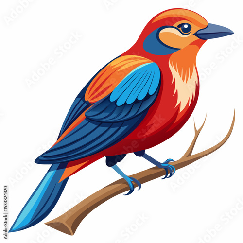 Colorful bird illustration perched on branch avian wildlife nature art