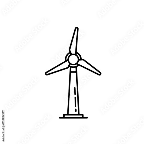 Flat Line Vector Icon of Windmill — Renewable Energy Symbol