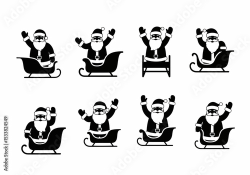 Santa Claus in sleigh silhouette set