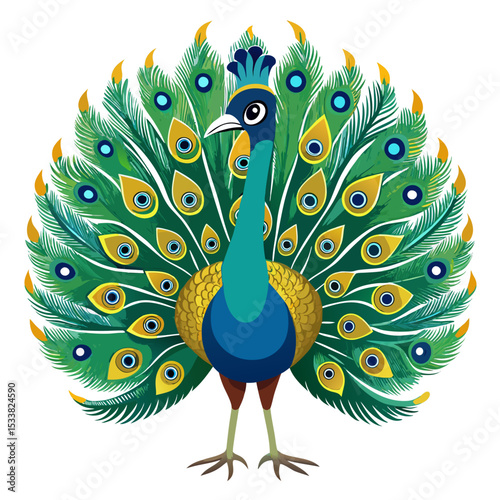 Elegant peacock illustration with vibrant feathers and detailed design work