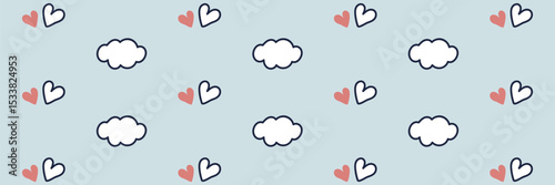 Doodle cute heart and cloud on blue background