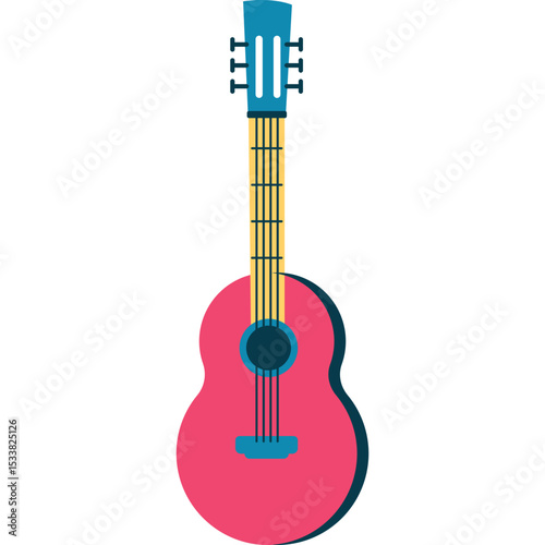Pink Guitar Icon in Flat Vector Style, Pink Acoustic Guitar