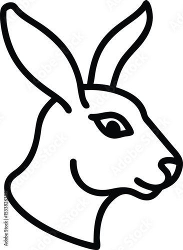 Monochrome kangaroo head outline with a minimalist style shows its side profile clearly