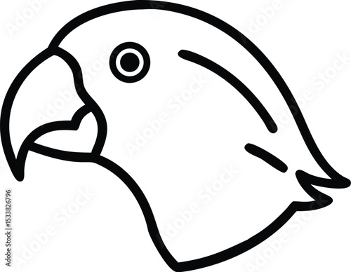 Head of a parrot facing left is outlined in black and white design