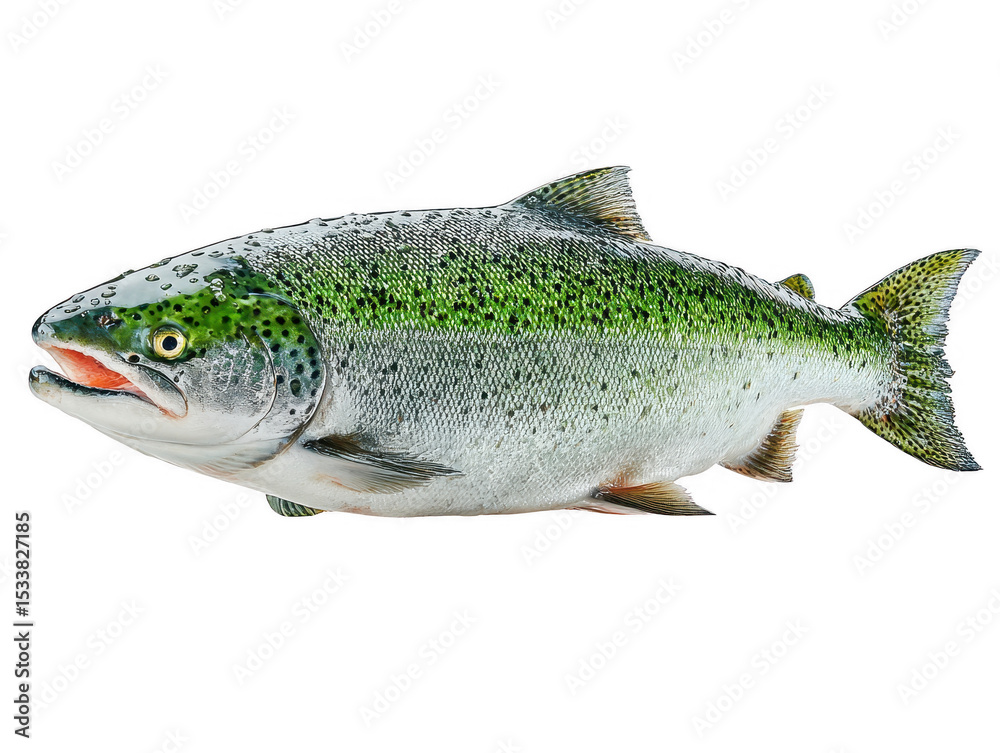 Obraz premium Fresh Salmon Fish on White Background, Studio Shot