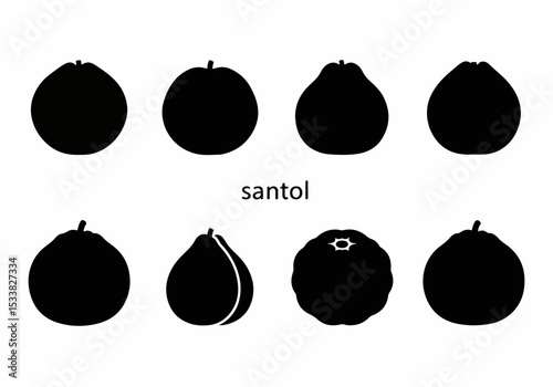 Santol fruit silhouette icon set food