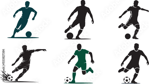 Soccer Player Silhouettes Vector Set - Football Action Poses and Sports Icons