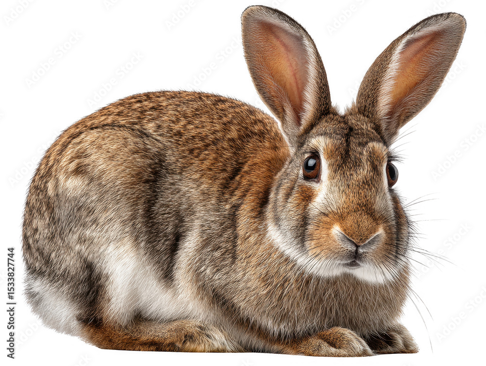 Fototapeta premium Brown Hare Sitting Isolated on White Background