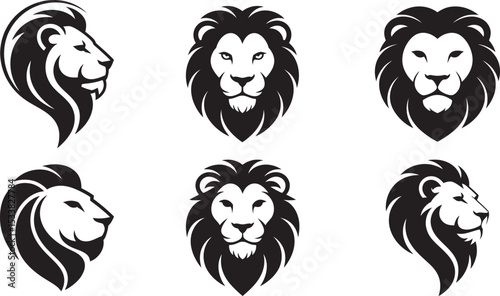 Lion Head Silhouette Vector Set - Majestic Wild Animal Logo and Emblem Designs