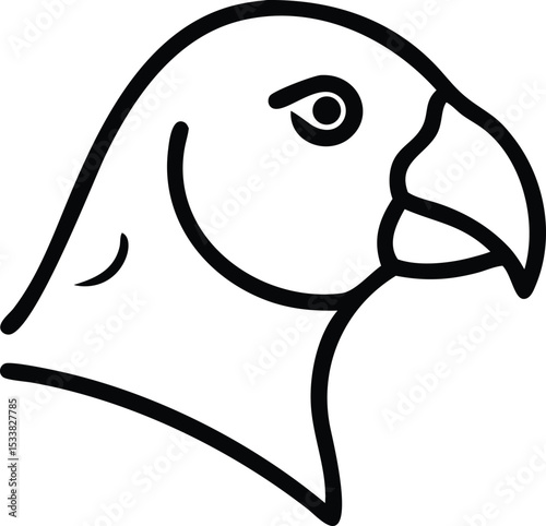 Outlined parrot head showing its beak and eye presents a simple design
