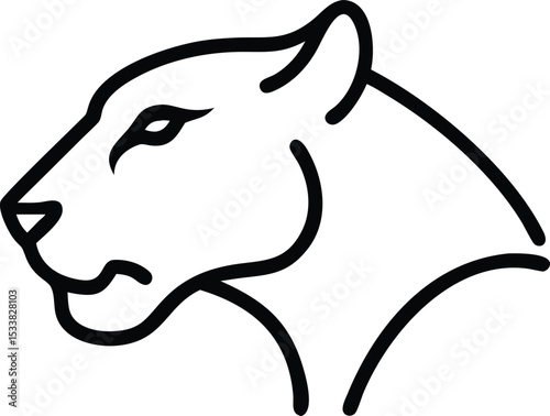 Minimalist black line art illustrates the majestic profile view of a lion with grace
