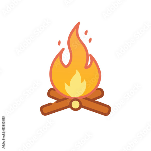 Campfire icon design orange flames burning wood
