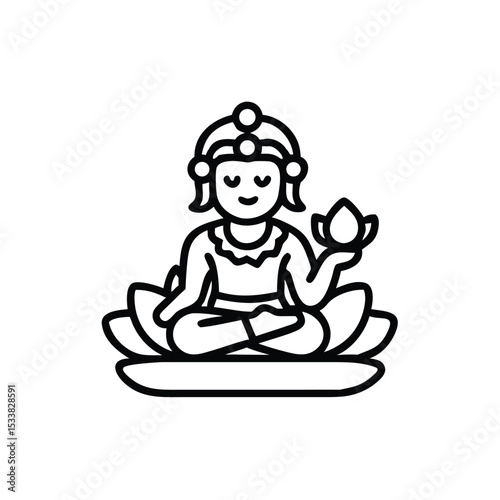 Serene goddess in lotus position holding a lotus flower