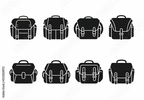 Satchel school bag black silhouette icon set