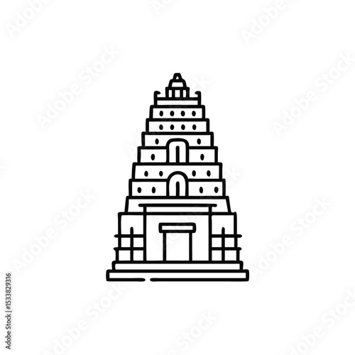 Ancient indian temple architecture line art illustration