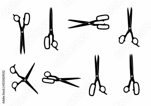 Scissors set black shapes tool stationery cutting