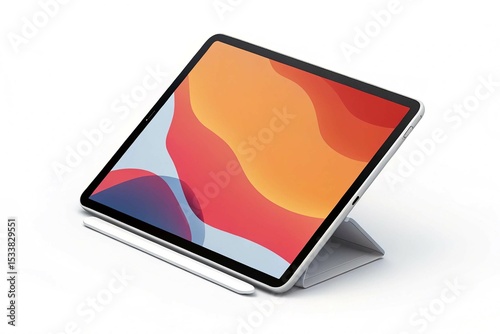 Isometric tablet on support on white background