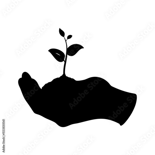 Hand Holding Plant Seedling Silhouette