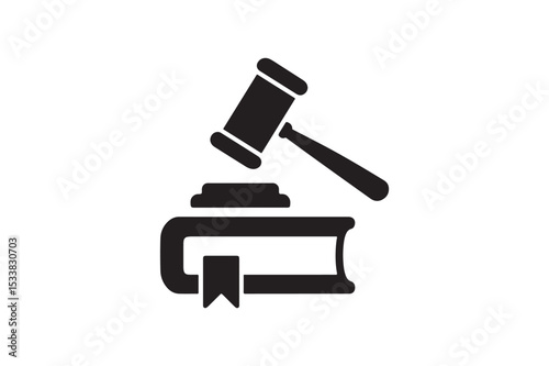 Gavel and Book Icon silhouette vector with white background