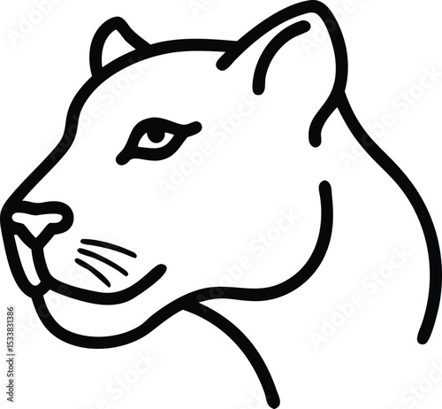 Minimalist lioness head in profile shows bold outline and a fierce gaze