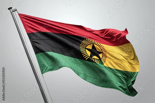 Mozambique national flag waving on a flagpole against a neutral background