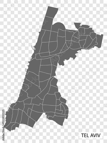 High Quality map Tel Aviv is a city  of Israel, with borders of the districts. Map Tel Aviv for your web site design, app, UI. EPS10.