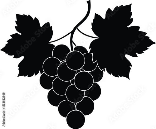 Silhouette Of A Bunch Of Grapes On Vine - High Quality Vector Graphic